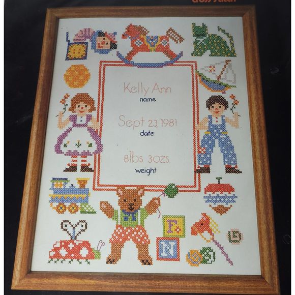 Vintage Dimensions 1981 Funtime Birth Record 3024 Cross Stitch by Marsha Winborn - Picture 3 of 4